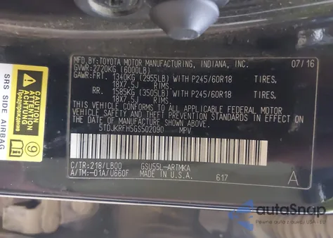 2016 Toyota Highlander Xle V6 from USA, damaged, VIN 5TDJKRFH5GS502090